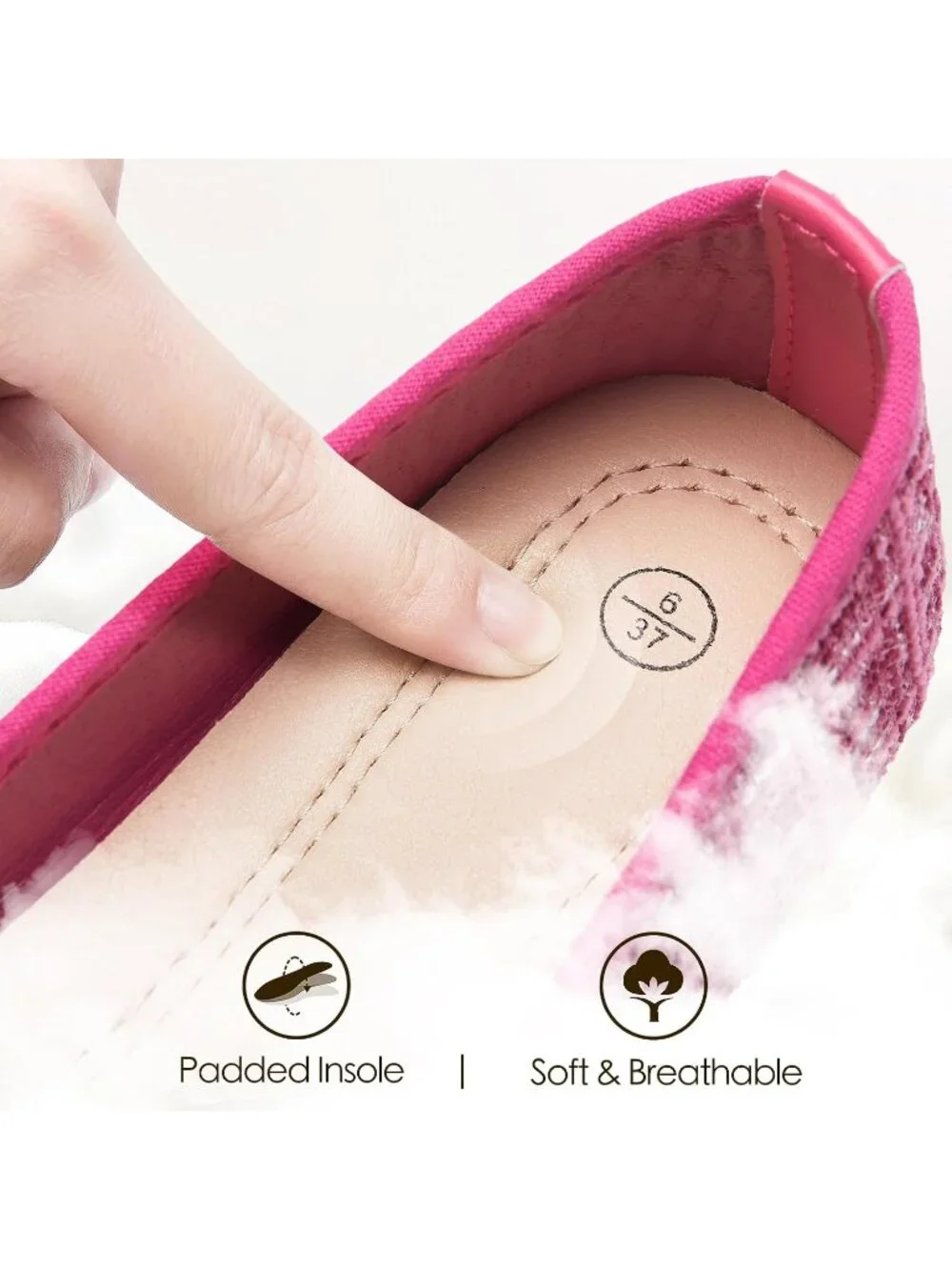 Women's Rose Pink Flat Shoes Ballet Fold-able Slip on Shoes Non-Slip Comfortable